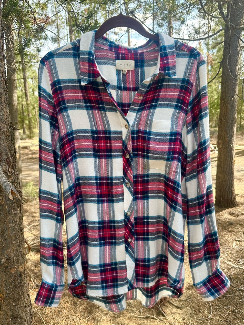 MELLODAY Amarah Plaid 100% Rayon Soft Flannel Button Down Shirt Size L